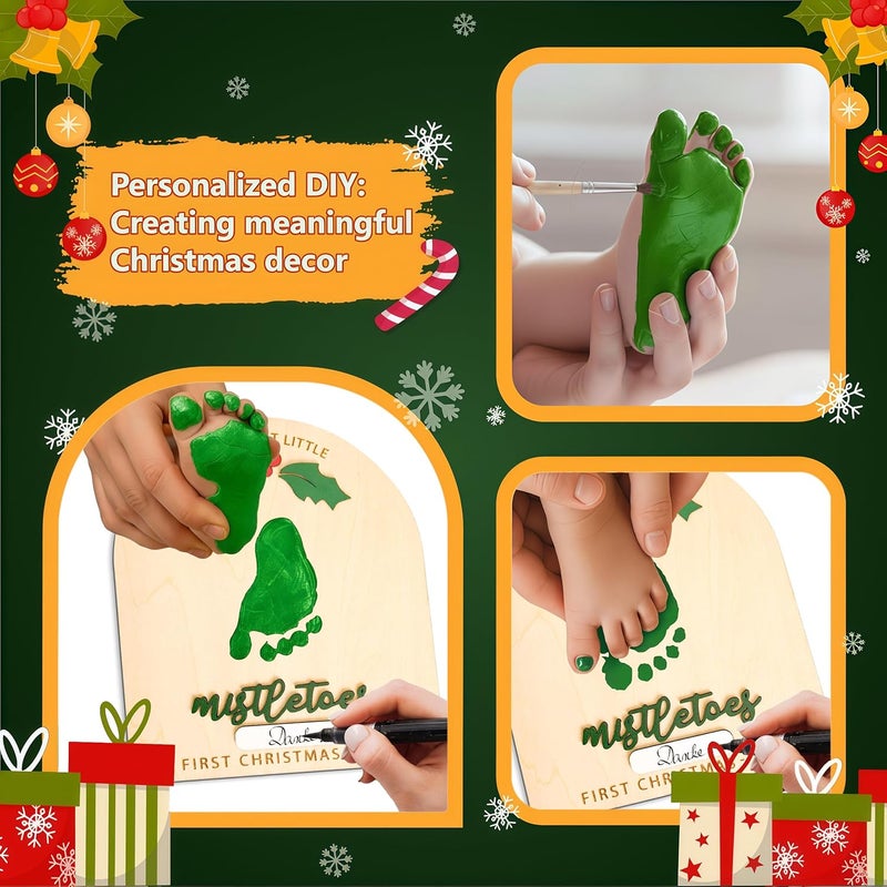 NELXI Personalized Baby’s First Christmas 2025 Wooden Mistletoes Footprint Art, DIY Baby Craft Keepsake, Rustic Christmas Milestone Card, Grandparents Gifts, Baby Shower or Newborn Photoshoot Prop - Image 5